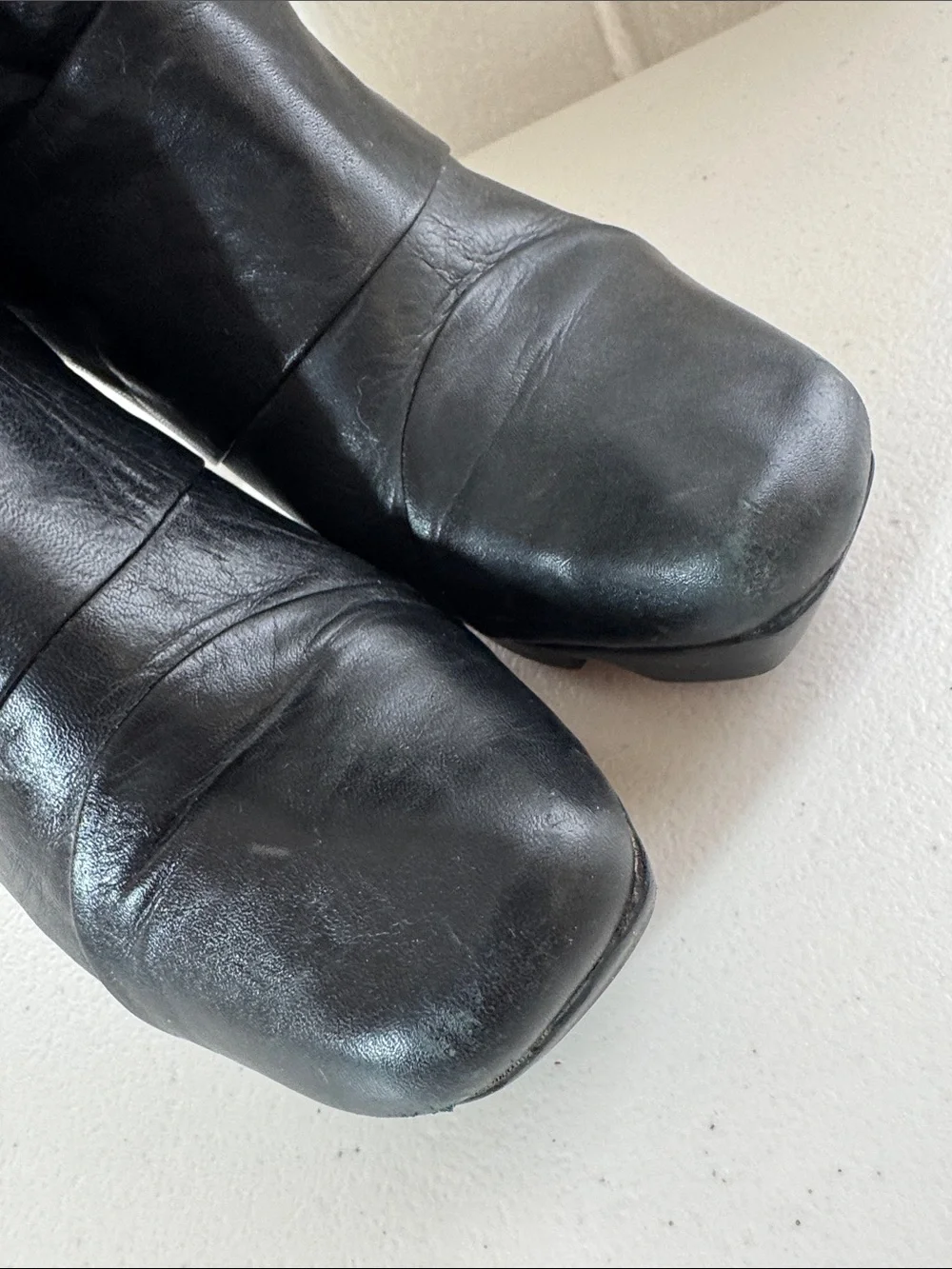 LIKE SMUG Black Leather Heeled Ankle Boots Size 36 Platform Moto Boho Steampunk - Picture 8 of 15